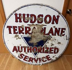 Original 1940s 42 HUDSON TERRAPLANE Round Double Sided Porcelain Service Sign