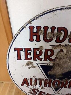 Original 1940s 42 HUDSON TERRAPLANE Round Double Sided Porcelain Service Sign