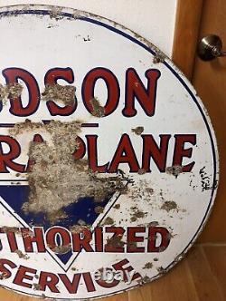 Original 1940s 42 HUDSON TERRAPLANE Round Double Sided Porcelain Service Sign