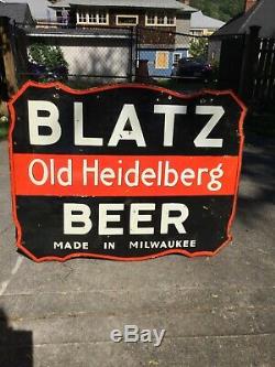 Original 1940s Blatz Beer Double Sided Porcelain Sign