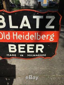 Original 1940s Blatz Beer Double Sided Porcelain Sign