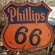 Original 1950s 48 Phillips 66 Advertising Sign Double Sided Porcelain With Ring