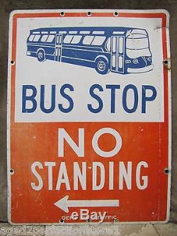 Original 1950s BUS STOP Sign double sided metal no standing old retired street