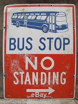 Original 1950s BUS STOP Sign double sided metal no standing old retired street