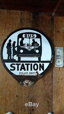 Original 1953-1959NJ Public Service Double Sided Porcelain Bus/Police Dept. Sign