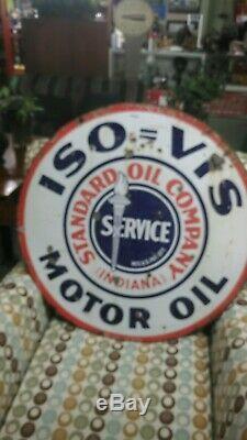 Original 30 Double Sided Porcelain Standard Oil Company ISO VIS Motor Oil Sign
