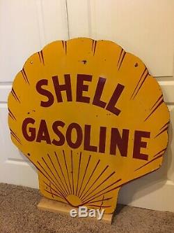 Original 42 1929 Double Sided Porcelain Shell Gasoline Sign Motor Oil Can