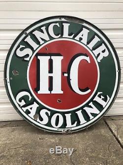 Original 48 Sinclair HC Sign With Ring Double Sided Porcelain Gasoline Oil
