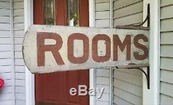 Original Antique N. Michigan Hand Painted 1920's ROOMS Wood Sign Double-Sided