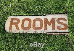 Original Antique N. Michigan Hand Painted 1920's ROOMS Wood Sign Double-Sided