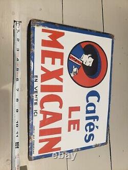 Original Antique Porcelain Cafe Coffee Sign Cafes Le Mexicain Double Sided