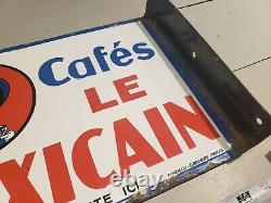 Original Antique Porcelain Cafe Coffee Sign Cafes Le Mexicain Double Sided