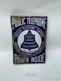 Original Antique Porcelain Double Sided Advertising Sign Phone Booth Chicago