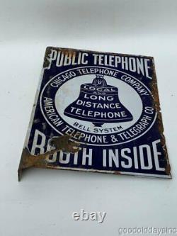 Original Antique Porcelain Double Sided Advertising Sign Phone Booth Chicago