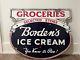Original Antique Vintage Double Sided Borden's Ice Cream Porcelain Sign