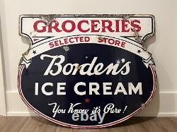 Original Antique Vintage Double Sided Borden's Ice Cream porcelain sign
