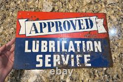 Original Approved Lubrication Service Sign DS Double Sided Gas Station Oil USA
