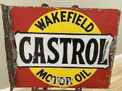 Original Castrol Wakefield Motor Oil Enamel Sign double sided UK By Bruton