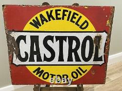 Original Castrol Wakefield Motor Oil Enamel Sign double sided UK By Bruton