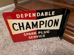 Original Champion spark plug Automobile Service double sided tin flange sign NM
