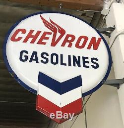 Original Chevron Gasoline Double Sided Porcelain Gas Station Sign