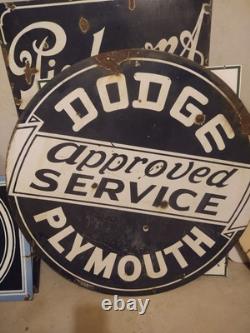 Original Dodge Plymouth Approved Service Porcelain Sign Double Sided 42