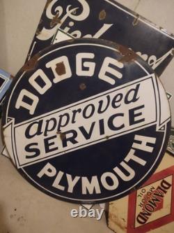 Original Dodge Plymouth Approved Service Porcelain Sign Double Sided 42