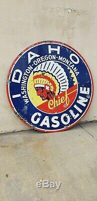 Original Double Sided Idaho Gasoline Chief Sign