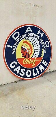 Original Double Sided Idaho Gasoline Chief Sign