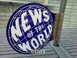 Original Double Sided News of The World Enamel Sign with mount bracket