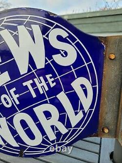 Original Double Sided News of The World Enamel Sign with mount bracket