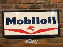 Original Double Sided Porcelain Mobiloil Gas Oil Pump Curb Station Sign