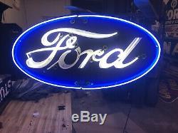 Original Double Sided Porcelain Neon Ford Dealership Sign RARE VERSION