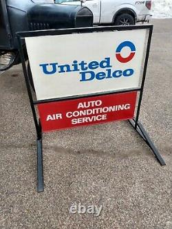 Original Double Sided United Delco Service Curb Sign WithStand GM Chevy Dealership