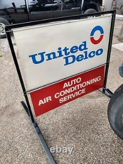 Original Double Sided United Delco Service Curb Sign WithStand GM Chevy Dealership