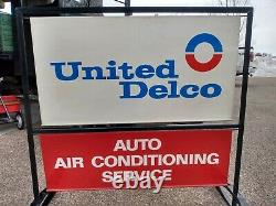 Original Double Sided United Delco Service Curb Sign WithStand GM Chevy Dealership