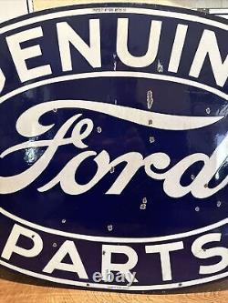 Original Double Sided''ford Genuine Parts'' Porcelain Dealer Sign 16.5x24 In