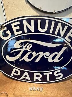 Original Double Sided''ford Genuine Parts'' Porcelain Dealer Sign 16.5x24 In