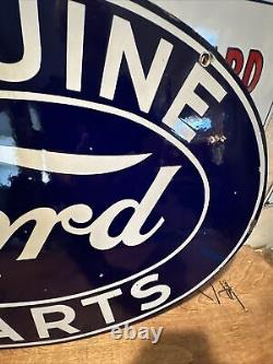 Original Double Sided''ford Genuine Parts'' Porcelain Dealer Sign 16.5x24 In