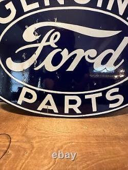 Original Double Sided''ford Genuine Parts'' Porcelain Dealer Sign 16.5x24 In