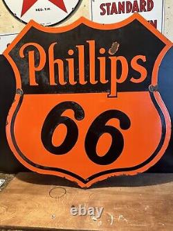 Original Double Sided''phillips 66'' Porcelain Dealer Sign 29.5x29.5 Inch