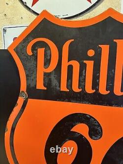 Original Double Sided''phillips 66'' Porcelain Dealer Sign 29.5x29.5 Inch