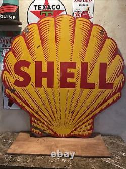 Original & Double Sided''shell Shark Tooth'' Porcelain Dealer Sign 47x47 Inch