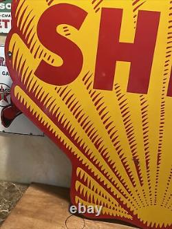 Original & Double Sided''shell Shark Tooth'' Porcelain Dealer Sign 47x47 Inch