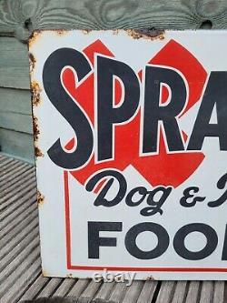 Original Early Double Sided Flange Spratts Dog & Bird Foods Enamel Sign 16x12