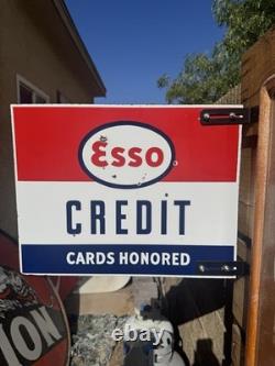 Original Esso Credit Cards Honored Double Sided Porcelain Sign