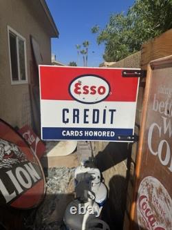Original Esso Credit Cards Honored Double Sided Porcelain Sign