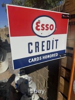 Original Esso Credit Cards Honored Double Sided Porcelain Sign