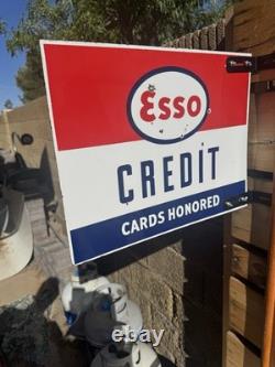 Original Esso Credit Cards Honored Double Sided Porcelain Sign