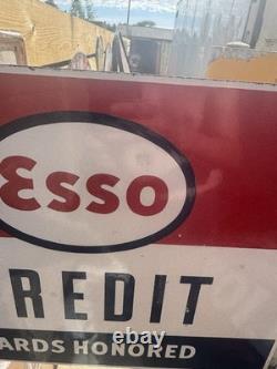 Original Esso Credit Cards Honored Double Sided Porcelain Sign